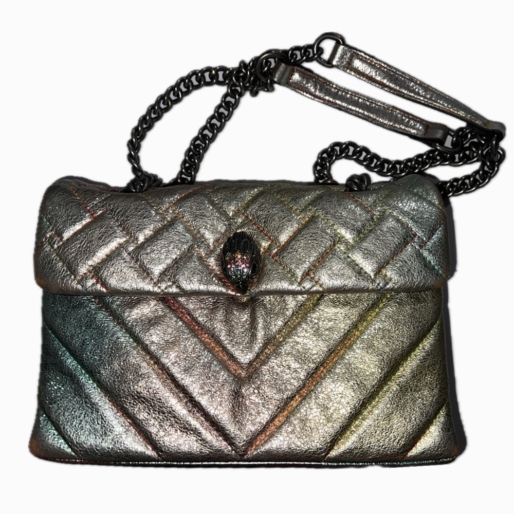 Kurt Geiger Pastel Rainbow Metallic Silver Quilted Chain Bag